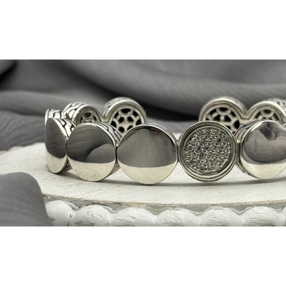 John Hardy 925 .25ctw Diamond Dot Palu Station Flex Cuff Bracelet42.09G/7in/13mm - Picture 2 of 8
